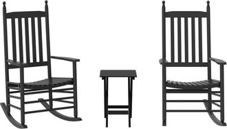 vidaXL vidaXL Rocking Chairs 2pcs with Foldable Table Black Solid Wood Poplar