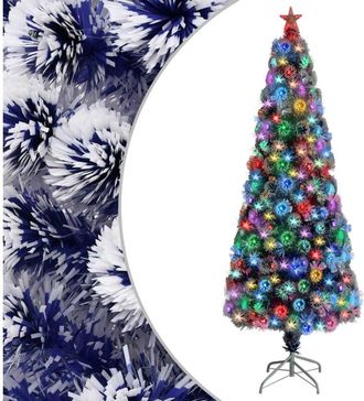 vidaXL Árbol de Navidad con luces fibra óptica blanco y azul 210 cm vidaXL