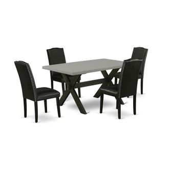East West Furniture 5-Pc Dining Room Table Set - 4 Kitchen Chairs and 1 Modern Cement Kitchen Dining Table Top with High Stylish Chair Back