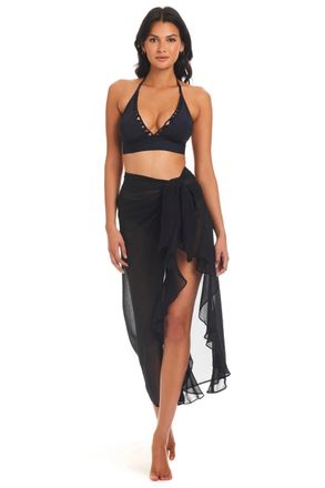 Bleu Rod Beattie Gypset Cover Up Womens Black Long Ruffle Sarong FROG611