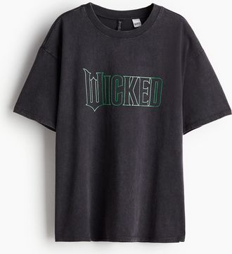 H&M Kastiges T-Shirt mit Print - Grau