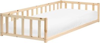 Beliani Kids Floor Bed Light Brown Pine Wood EU Single Size 3ft with Slatted Frame Bed for Toddler AURIBEAU
