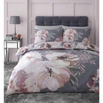 Catherine Lansfield Catherine Lansfield - Dramatic - Set copripiumino, Motivo floreale, Grigio, King Size (copripiumino 220 x 230 cm + 2 federe 50 x 75 cm)