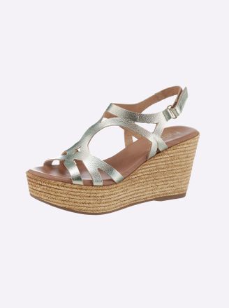 Heine Keilsandalette HEINE, Damen, Gr. 36, gold (goldfarben), Leder, Schuhe Keilsandalette