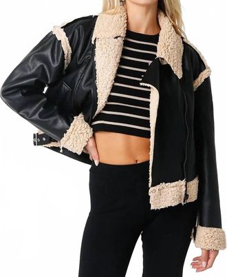 Olivaceous Faux Leather And Sherpa Jacket In Black