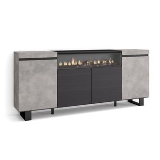 Skraut Home Skraut Home - Aparadores Para Sal&oacute;n, Gran Capacidad De Almacenaje, 200x87x35cm, 4 Puertas, Chimenea El&eacute;ctrica, Dise&ntilde;o Industrial, Estilo Moderno, Gris