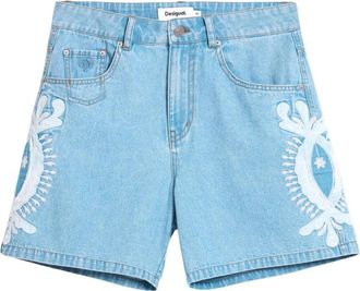 Desigual Denim Bermuda Shorts met Borduursel - Dames - Denim shorts - Blauw - XL - Denim - Korte Broeken