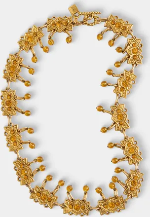 Mahnaz Collection Womens Vintage 1980 Alexis Lahellec Gilt Metal, Resin and Amber Necklace