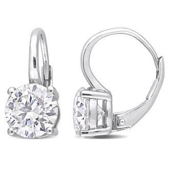 Amour 3 1/5 CT DEW Created Moissanite Solitaire Leverback Earrings In Sterling Silver