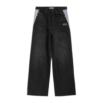 Balenciaga Wide Jeans, male, Black, Size: W34 Piping Detail Denim Pants
