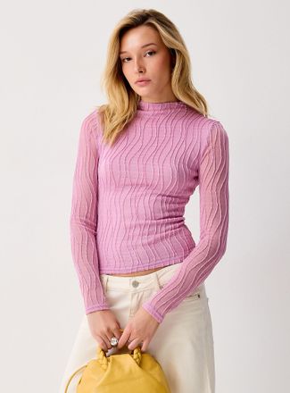 Icone Womens Fitted textured-wave mock-neck T-shirt