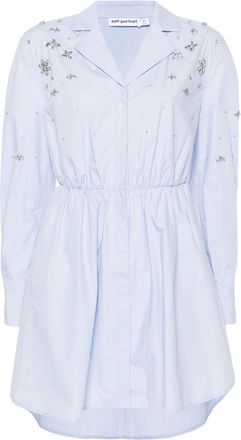 Self Portrait crystal-embellished shirtdress - women - Cotton/Cotton - 12 - Blue