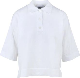 Alpha Studio White Cotton Knit Polo Shirt