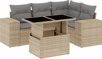 vidaXL Vidaxl - Set Divano Da Giardino 5 Pz Con Cuscini Beige In Polyrattan