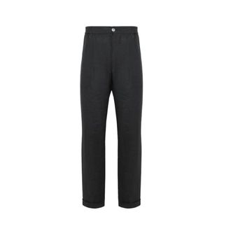 Alpha Studio Straight Trousers, male, Black, Size: 2XL Linen Trousers