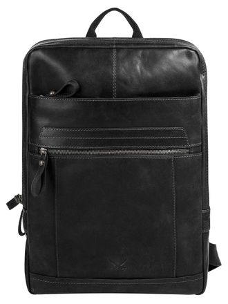 Sansibar Laptoprucksack SANSIBAR, Gr. B/H/T: 29cm x 37cm x 7cm, onesize, schwarz, Leder, Rindsleder, Rucks&auml;cke Laptoprucksack, echt Leder