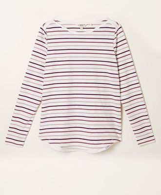 Fat Face FatFace Breton Burgundy Red Stripe T Shirt