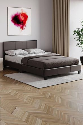 Home Discount Vida Designs Lisbon Faux Leather Bed Frame UKFR Fabric with Mattress in Brown | Size: Small Double