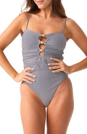 PQ Swim Keyhole Stripe One-Piece Swimsuit in Anchor at Nordstrom, Size Small