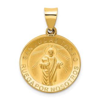 Diamond2Deal 14k Yellow Gold and Satin Hollow Spanish San Judas Tadeo Medal Round Pendant