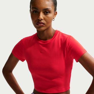 Nike Womens Nike Sportswear Chill Knit Cropped T-Shirt in Red | HF9538-696