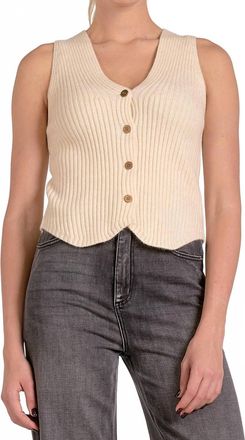 Elan Button Down Sweater Vest In Beige