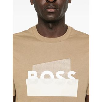 HUGO BOSS Logo-Print Cotton T-Shirt - Beige