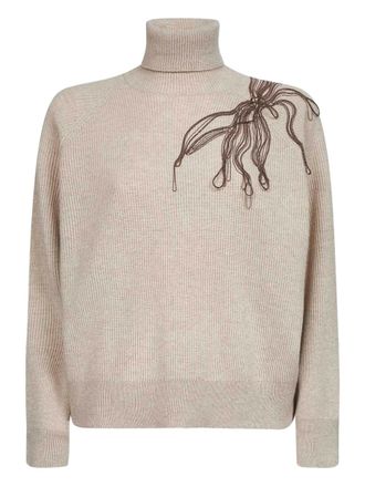 Brunello Cucinelli roll-neck embroidered sweater - Neutrals