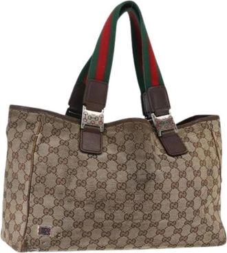 Gucci Pre-owned Handbags, female, Beige, Size: ONE SIZE Pre-owned Canvas Handbag
