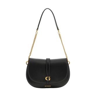 Guess Tassen, Dames, Zwart, ONE Size, Leer, Zwarte schoudertas met gouden details
