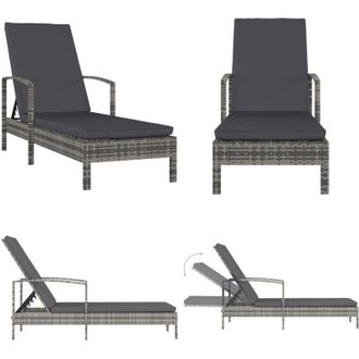 vidaXL Lettino Prendisole con Braccioli in Polyrattan Grigio - Rattan - Lettino da piscina