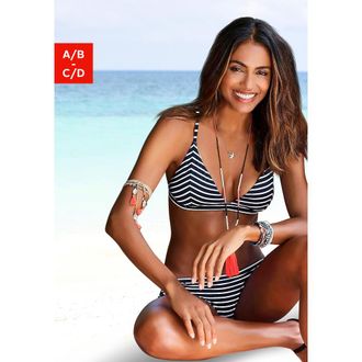 s.Oliver Triangel-Bikini-Top S.OLIVER Hill, Damen, Gr. 34, Cup A/B, schwarz-weiss (schwarz, wei&szlig;, gestreift), Microfaser, Polyamid, Bikini-Oberteile Triangel-B