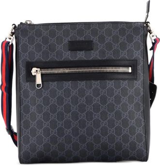 Gucci Web Strap Front Zip Messenger Bag GG Coated Canvas Medium crossbody bag - Zwart