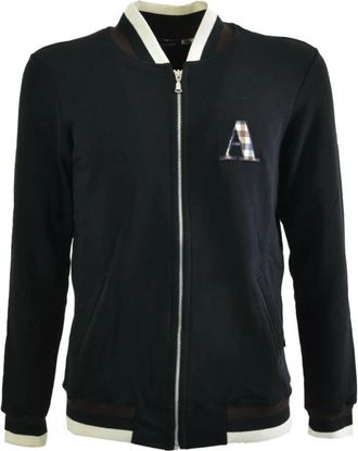 Aquascutum Zwarte trui met lange mouwen en rits - Heren - Vesten met rits - Zwart - L - Katoen - Hoodies & sweatvesten