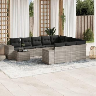 vidaXL Set De Sof&aacute;s De Jard&iacute;n 11 Pzas Y Cojines Rat&aacute;n Sint&eacute;tico Gris Vidaxl