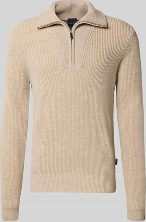 Bugatti Troyer aus Woll-Mix mit Label-Detail in Sand, Größe XXXXL