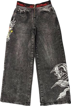Ed Hardy Womens Lks Dragon Front Zip Jean In Vintage Grey