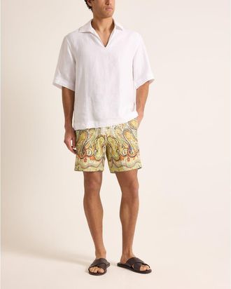 Orlebar Brown Alex Linen Relaxed Fit Linen Shorts with Fairground Print in Multi/vermillion at Nordstrom, Size 34
