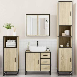 Berkfield Home Durable 4&not;Piece Bathroom Furniture Set&not;Sonoma Oak Engineered Wood in Light Beige