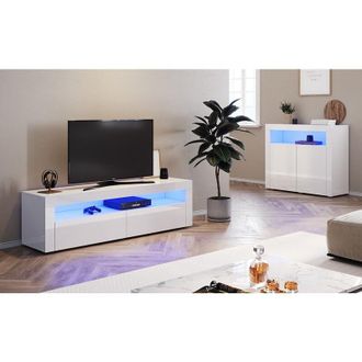 Sonni TV Board Base bassa con illuminazione LED Mobile TV bianco lucido