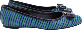 Ferragamo Striped Vara Bow Ballet Flats in Multicolor Patent Leather