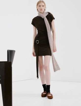 Mango Vestito spilla corpetto increspato marrone - Donna - XS - MANGO