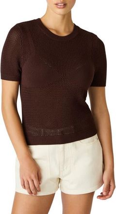 Steve Madden Blakelee Open Stitch Short Sleeve Sweater in Walnut at Nordstrom, Size Medium