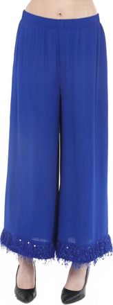 Joseph Ribkoff Fringe Trim Wide-Leg Pants In Royal Sapphire