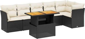 vidaXL Vidaxl - Set De Comedor De Jard&iacute;n 7 Pzas Y Cojines Rat&aacute;n Sint&eacute;tico Negro
