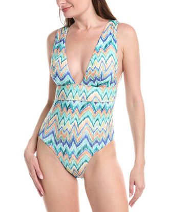 Milly Milly Tropical Chevron V-Neck One-Piece