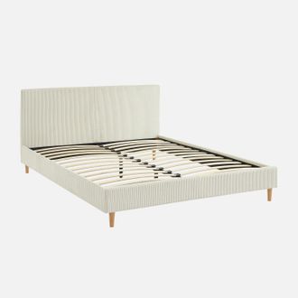 Sweeek Sweeek - Cama Con Somier Y Cabecero 160cm, Acabado En Pana Fina, Marlon, Blanco, 211x167.5x89 Cm