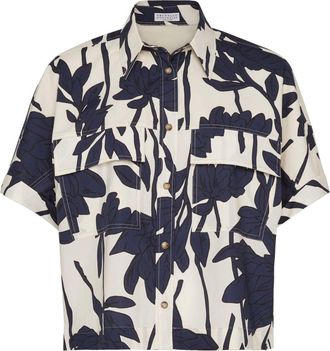 Brunello Cucinelli leaf-print cotton shirt - women - Cotton - S - White