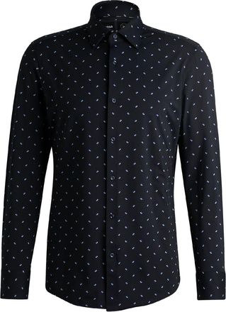 HUGO BOSS Mens Point Collar Long Sleeve Oxford Shirt in Dark Blue - Size 15.5 inch