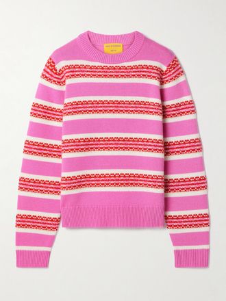 Guest In Residence Pullover In Cashmere Fair Isle Jacquard - Rosso